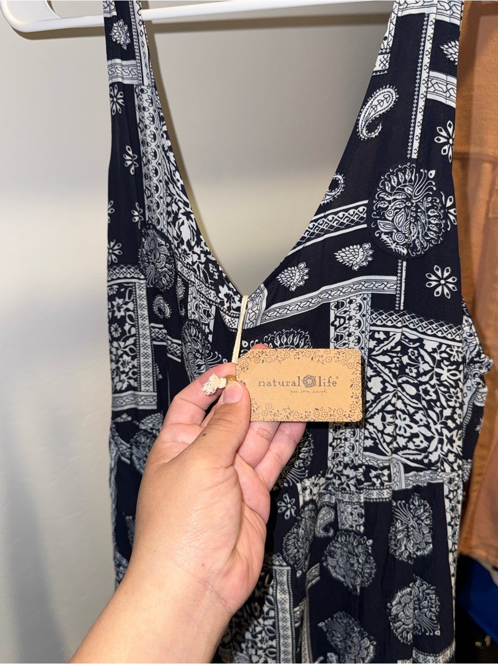 NATURAL LIFE Black & White Paisley Patchwork Romper